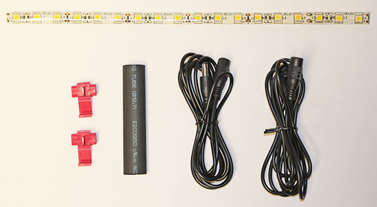 Cut LED strip, connectors, solderless connectors