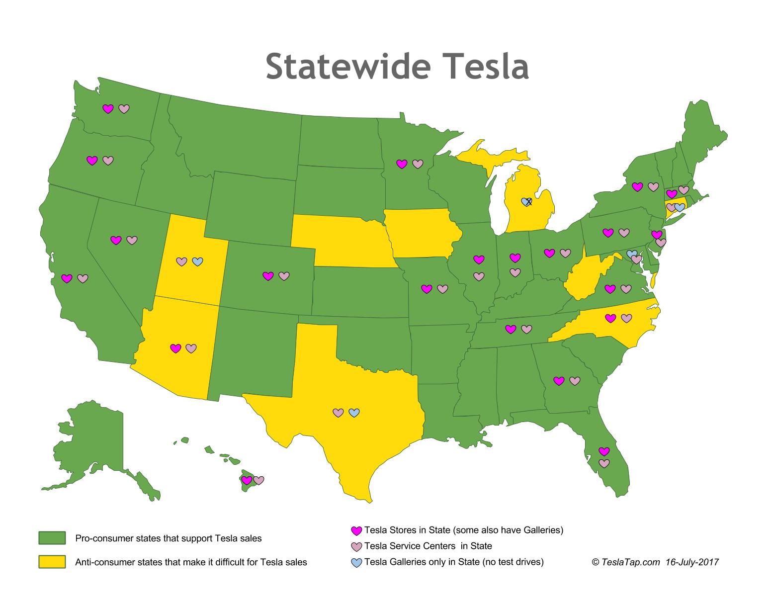 maps for ev benefits and tesla stores