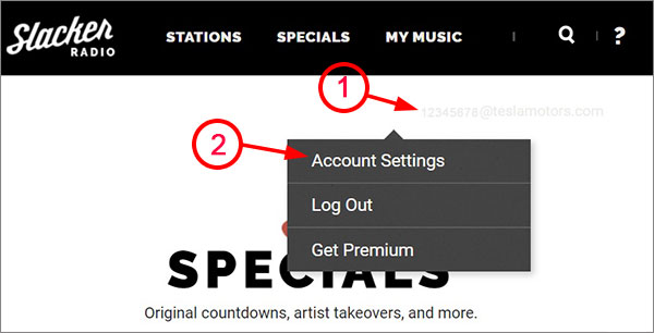 slacker radio tesla login